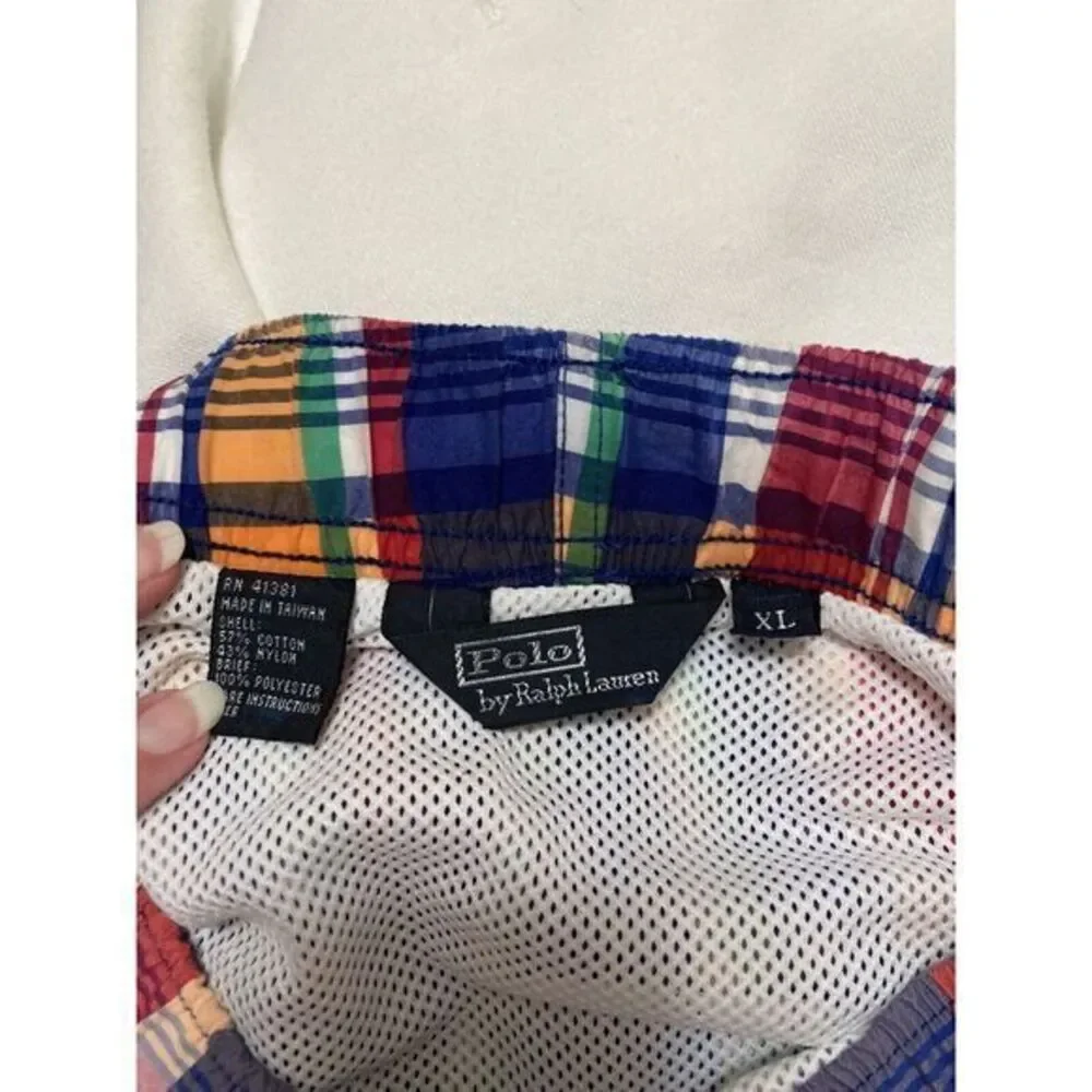 POLO RALPH LAUREN PLAID SWIM‎ SHORTS XL DRAWSTRING TRUNKS PONY BEACH SWIM CARGO